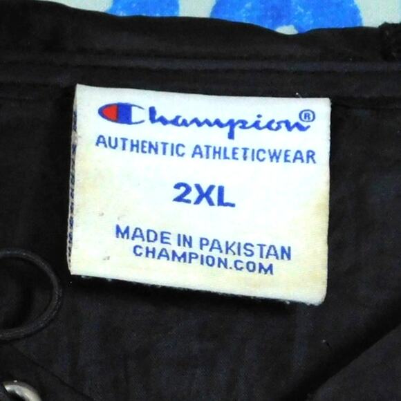 Champion Pullover Jacket Size 2XL Half Zip Repaired Black Blue - Picture 4 of 6